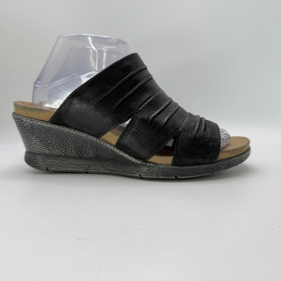 Romika Black Leather Wedge Sandals Slides Casual Comfort Summer Womens Size 40 - Picture 1 of 13